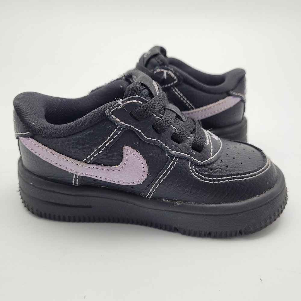 Nike Air Force 1 Baby 6C Black Purple Leather Hook & Loop Low Top HJ6764-001 - Picture 14 of 14